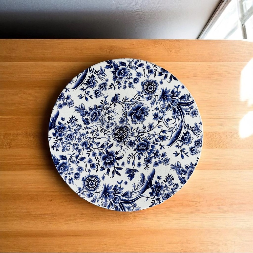 Chinoiserie Coasters, Blue & White Botanical Print Coasters Kitchen Set of 2 - Picture 4 of 8